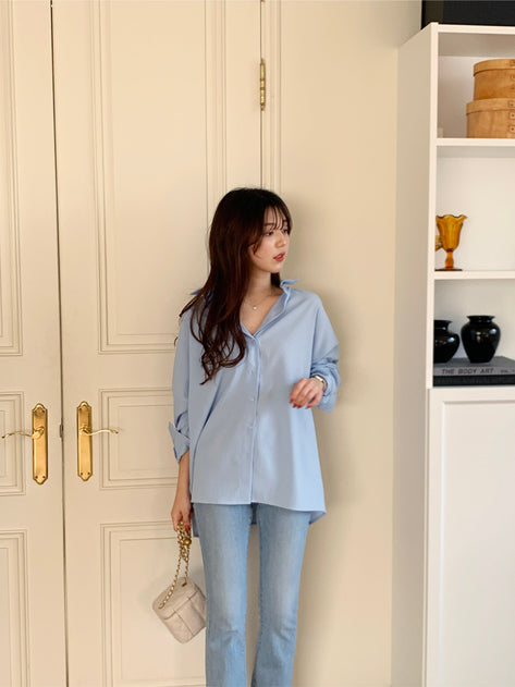 Unin -Inter Overfit Color Solid Correspondence Button Blouse