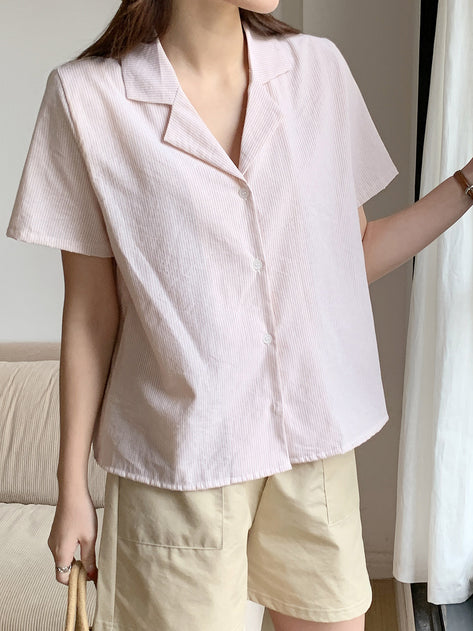 Cailla Color Cotton Stripe Short Sleeve Shirt