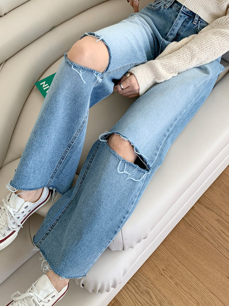 Fit One Celly Straight Fit Cut Damage Denim Pants