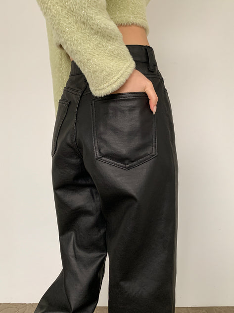 Rise brushed wide coating cotton pants