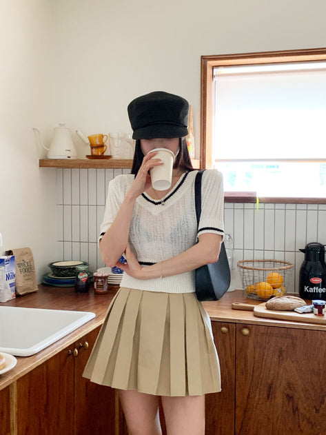 Mujiru pleats wrinkle banding mini skirt