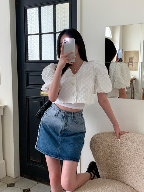 Belly Boo Deki color scheme denim mini skirt