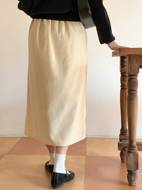 Ruror Banding Banding Pocket Corduroy Thret Lit long skirt