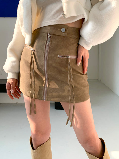 Many Zip Up Tus Leather Mini Skirt