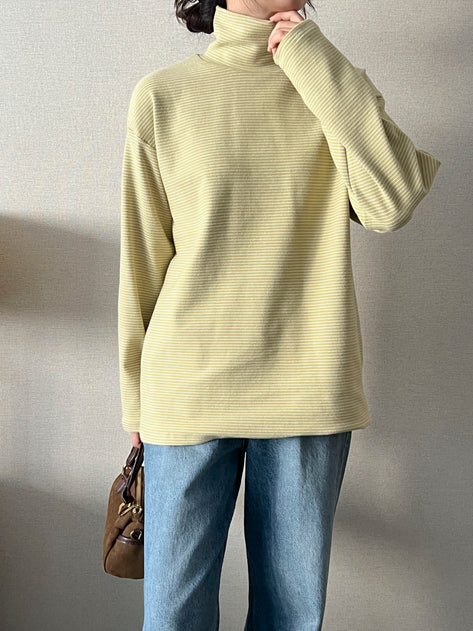 키 리밍 터틀넥 복숭아 줄무늬 긴 소매 티셔츠