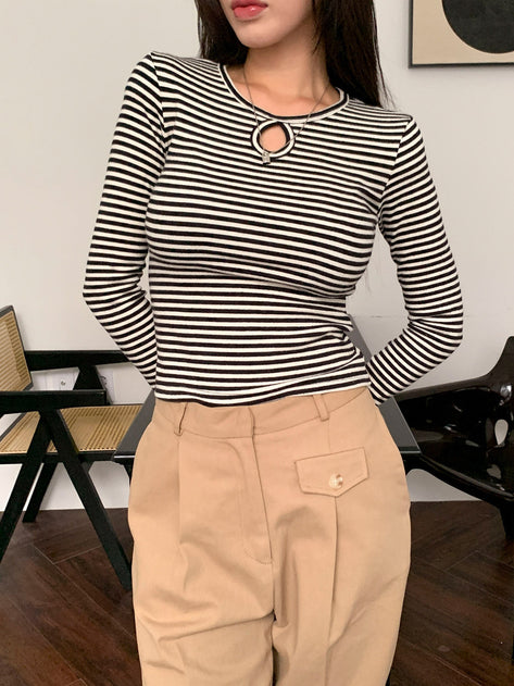 Coluen Round Neck Stripe Suzu T -shirt