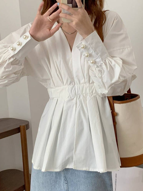 Large sleeve ruched banding blouse 