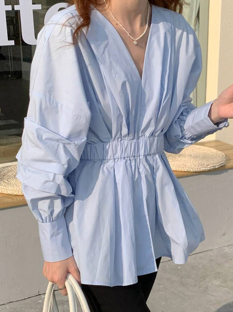 Large sleeve ruched banding blouse 