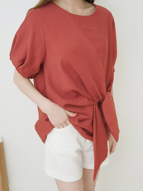 BL2513K96-straw twist short sleeve blouse 