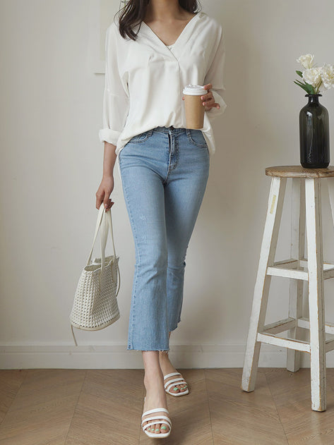 Tirom back lace white blouse 