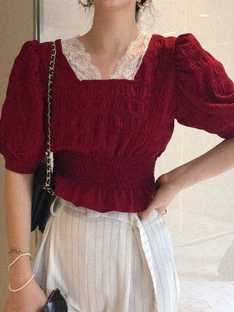 Lloyd lace embossed puff blouse 