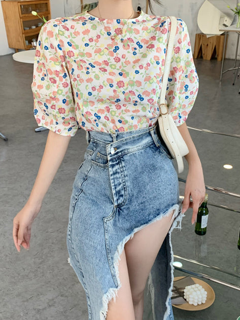 Dalbedy flower short-sleeved blouse 
