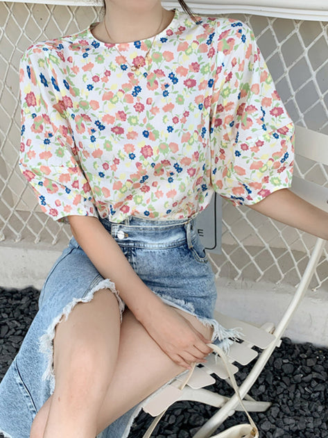 Dalbedy flower short-sleeved blouse 