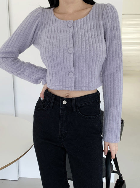 Anor rib button crop blouse 