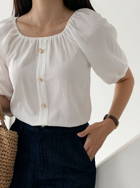 Sning Puff button Two -Way Short Sleeve Blouse