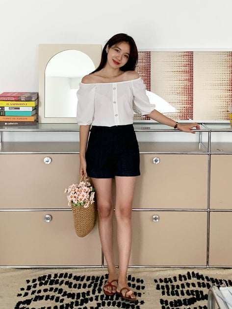 Sning Puff button Two -Way Short Sleeve Blouse
