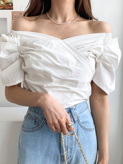 Bolinan wrap banding two -way short sleeve blouse