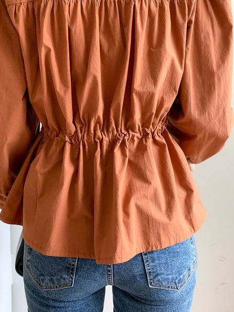 Keraming Puff Ruched Button Long Sleeve Blouse 