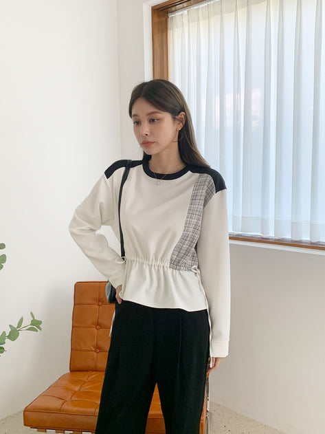 Noulemer color scheme Pintack check string blouse