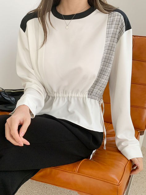 Noulemer color scheme Pintack check string blouse