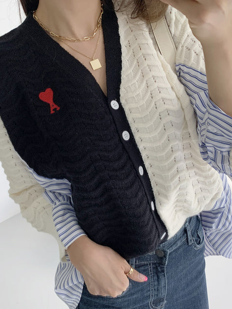 Kadoda Knit Shirt Color Matching Cardigan 