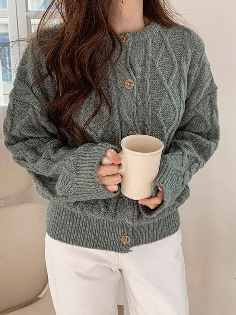 Ornalette Loose Fit Cable Knit Cardigan 