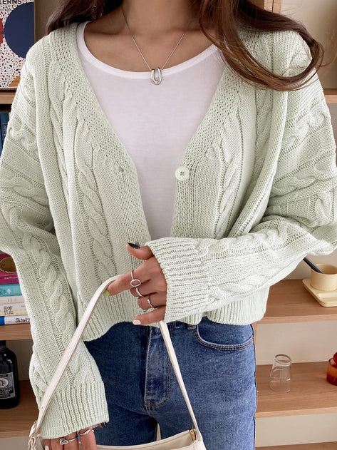 Masny Cable Crop Oversized Cardigan 