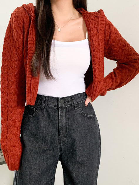 Comb Me Crop Cable Long Sleeve Cardigan 