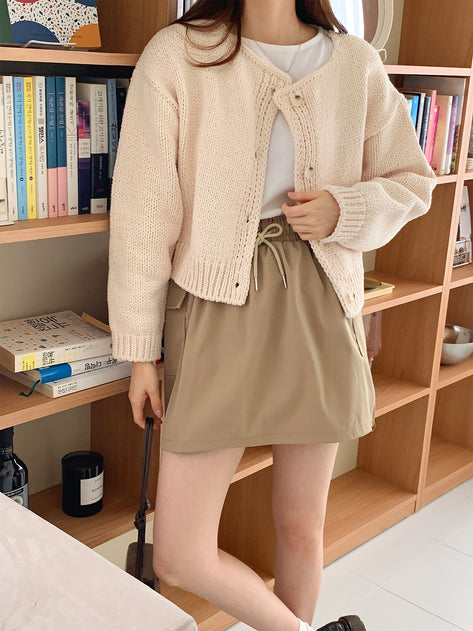 Delparts Round Neck Knitted Long Sleeve Cardigan 