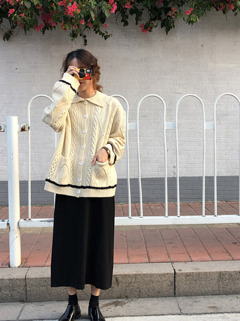 cream color cable knit cardigan 
