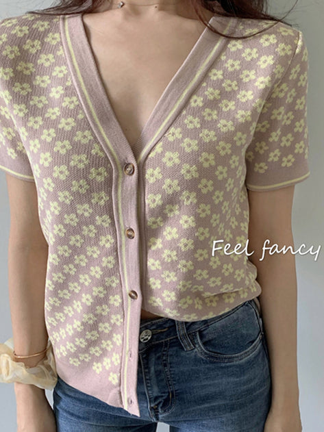 Your D Color Matching Flower Cardigan 
