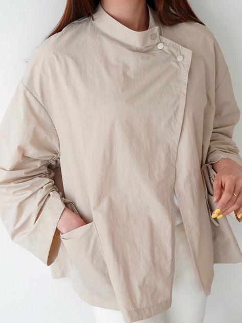 JK1674K94-소매 셔링 하프 넥 재킷