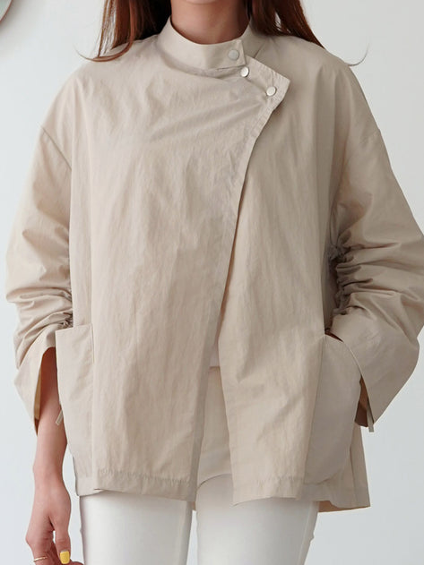 JK1674K94-소매 셔링 하프 넥 재킷