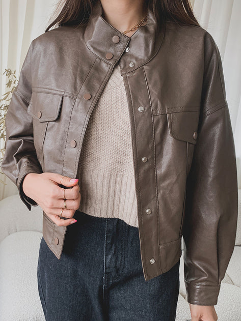 Hibenu Leather Pocket Crop Jacket 