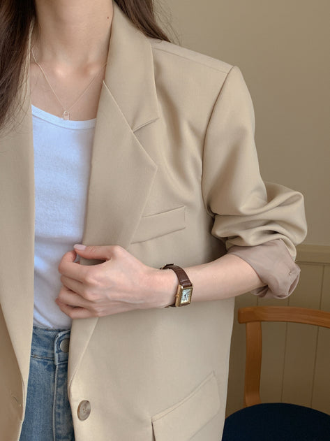 Ribbed Basic Long Sleeve Blazer Jacket 