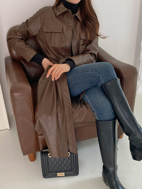 breppa trench leather long coat 