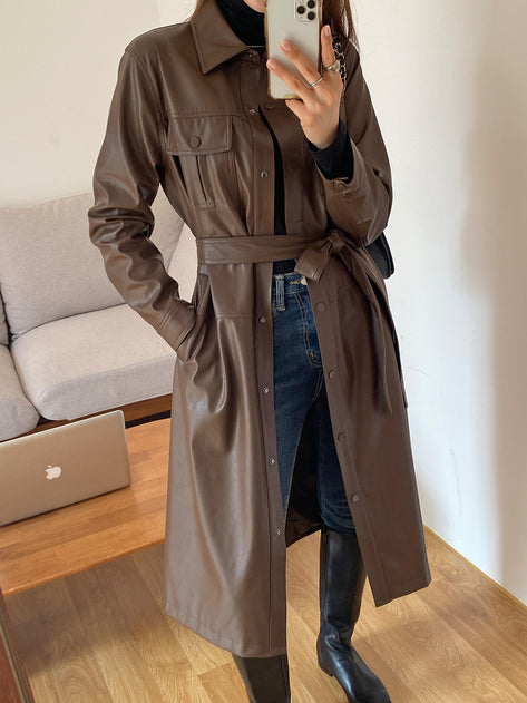 breppa trench leather long coat 