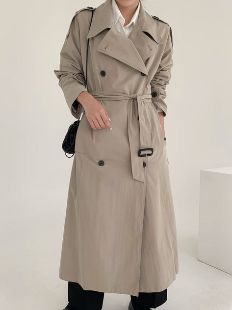 Delky Back Open Loose Fit Button Long Trench Coat