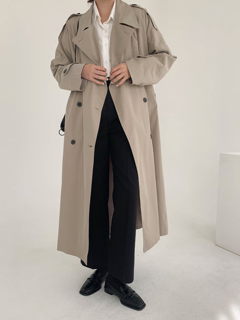 Delky Back Open Loose Fit Button Long Trench Coat
