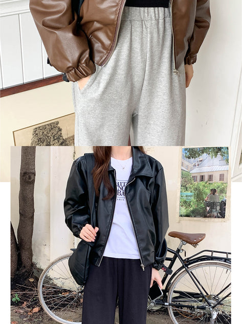 Ramelven leather blouson long sleeve jacket