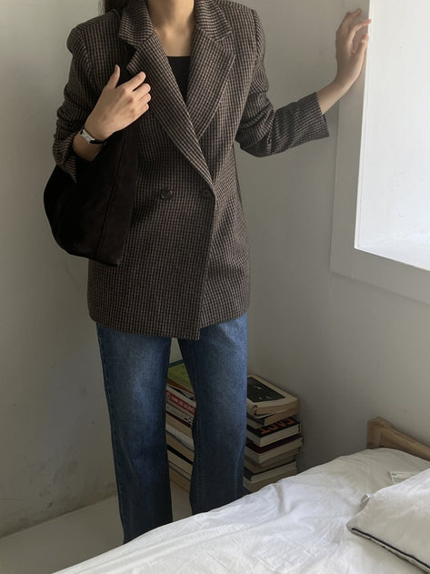 Do Ham Check One Button Wool Jacket 