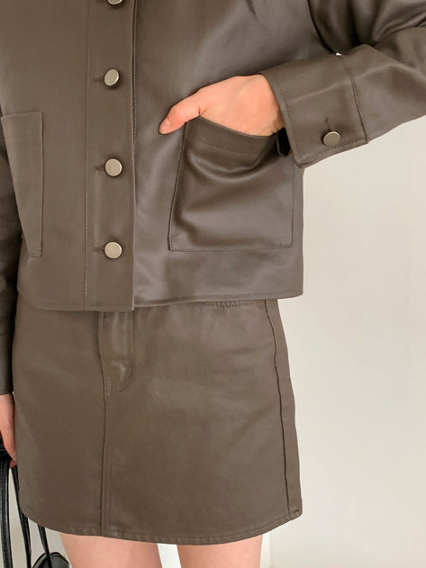 Pen Leather Both Pockets Coating Collar Long Sleeve Jacket 