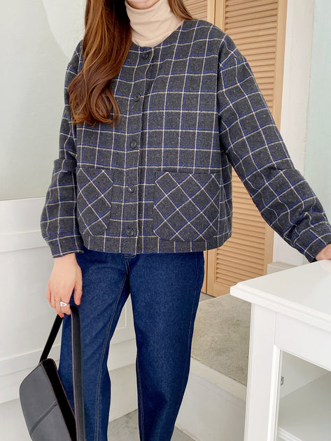 Faren Blues Fit Quilted Check Long Sleeve Jacket 