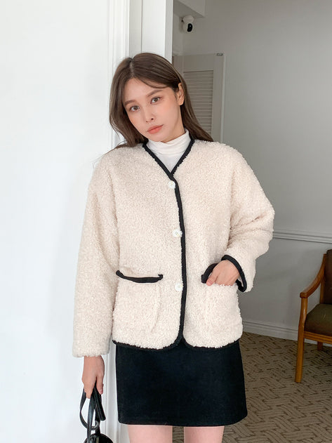 Narbender Boxy Wool Color Colorless Long Sleeve Jacket