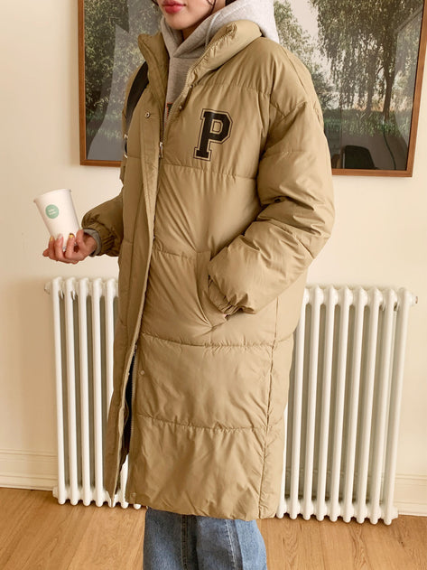 루웰론 P 날염 루즈핏 롱 다운 재킷 