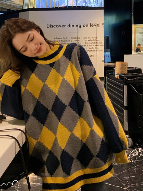 Douen color scheme Argyle knit 
