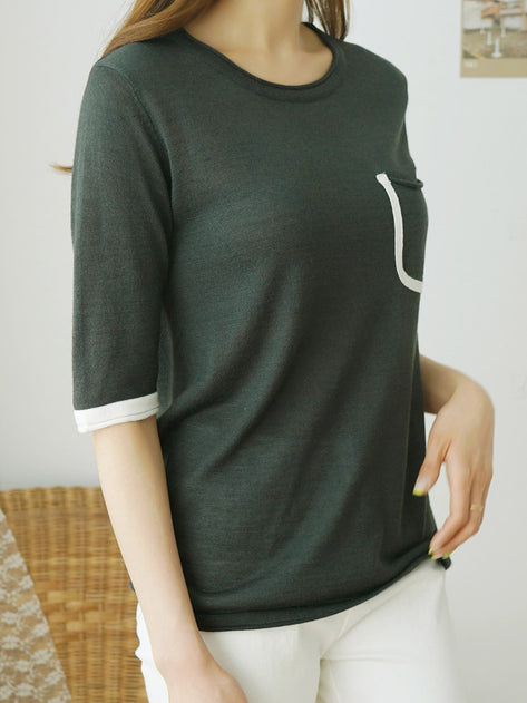 NT1955K03-Shamei color combination short-sleeved knit 