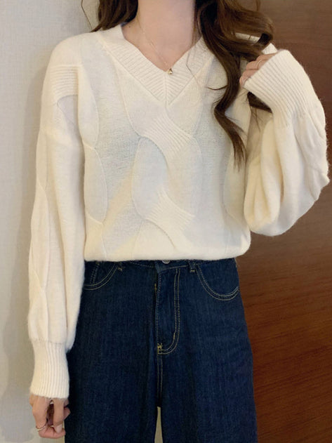 Rabind color cable puff knit 