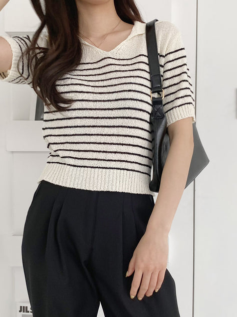 Cebu 6 and a half open stripe Color Short Sleeve Knit
