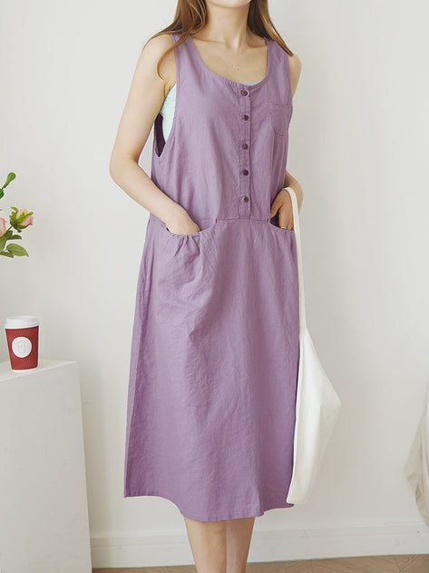 OPS4707K05-Low Key Pocket Linen Sleeveless Dress 